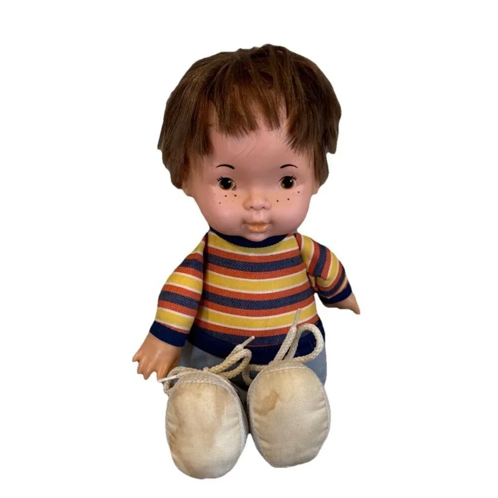 1974 Vintage Fisher Price Joey Lapsitter Doll #206 Tie Shoe Laces Striped Shirt